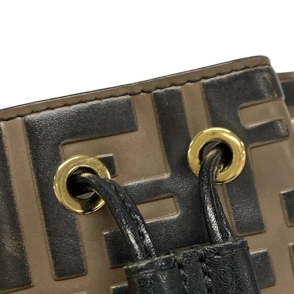 Auth FENDI Mon Tresor 8BS010 Brown Black Leather Handbag - Picture 9 of 16